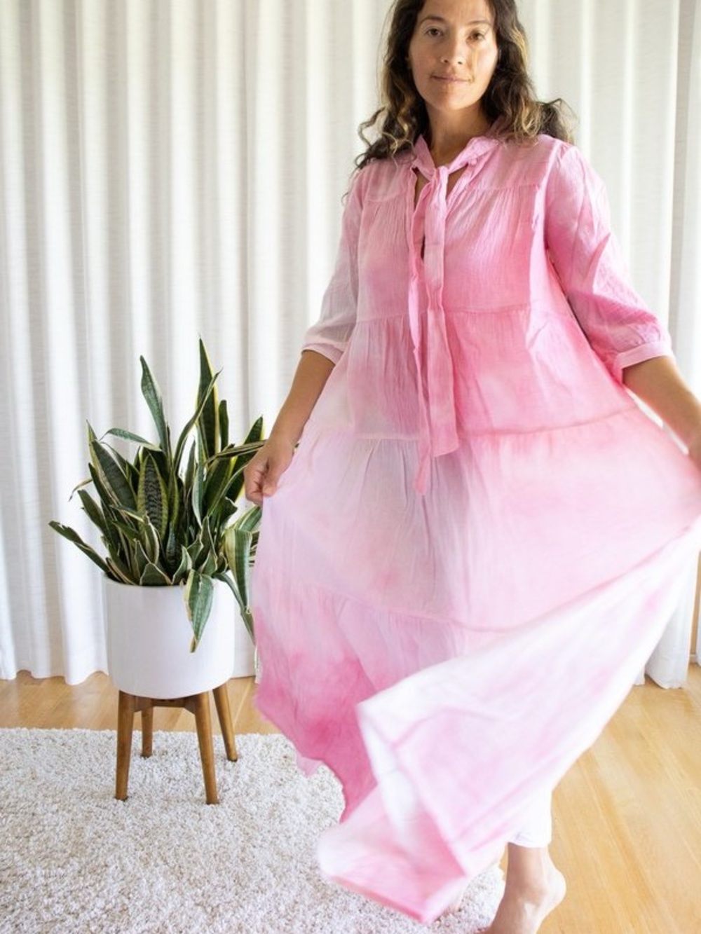 Honorine Pink Ombre Tie-Front Maxi Dress